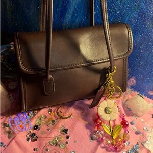 VTG Coach # 9032 Mahogany Leather Bag with Floral Charm/ beaded pristine!!